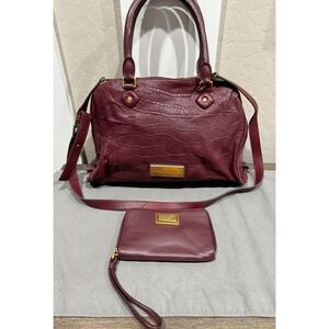 Marc by Marc Jacobs Burgundy Textured Genuine Leather Shoulder Bag, Purse+Wallet